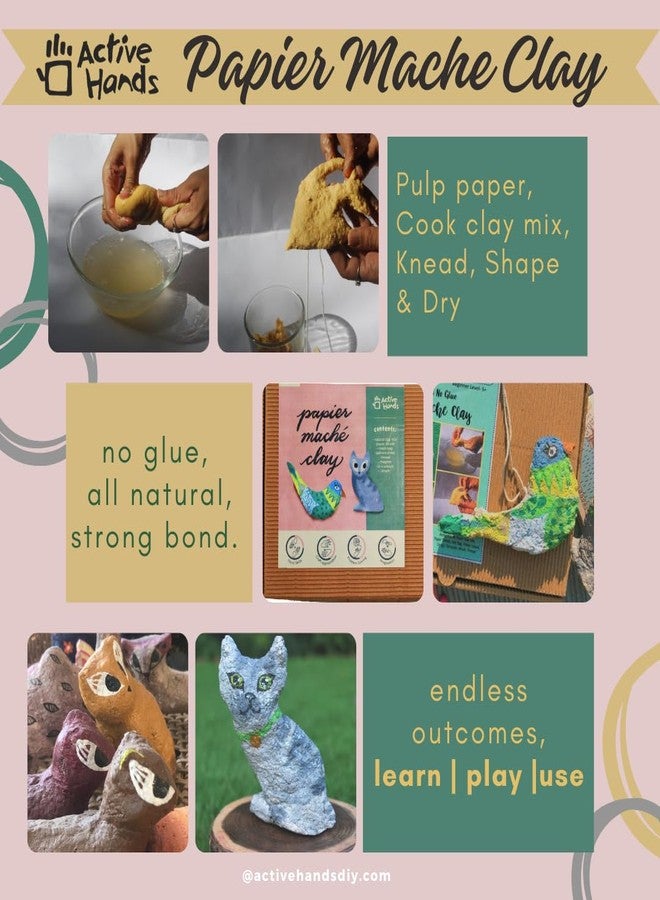 active hands papier mache air dry non-toxic light weight easy to knead and mould instant mix soft grey homogeneous clay for art and craft-Multi color - Image 3